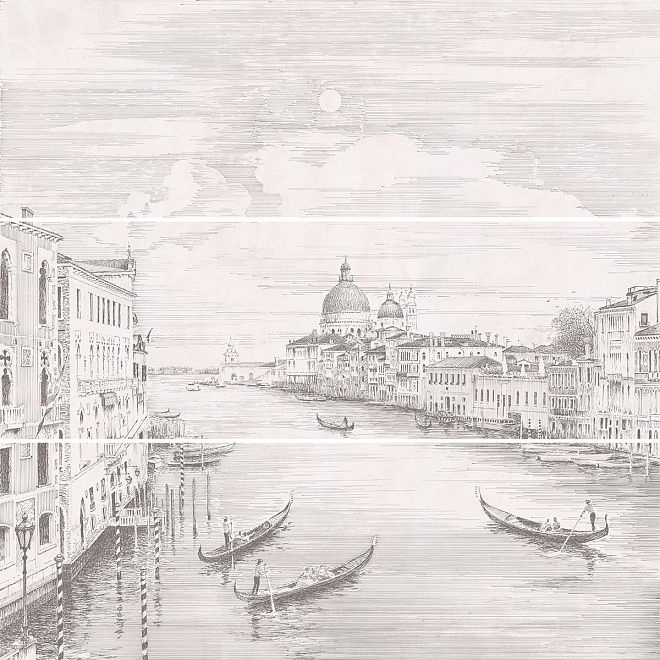 Kerama Marazzi Панно Город На Воде Venice 3 части 25х75 (размер каждой части) Обрезной 75х75 / Основное большое изображение