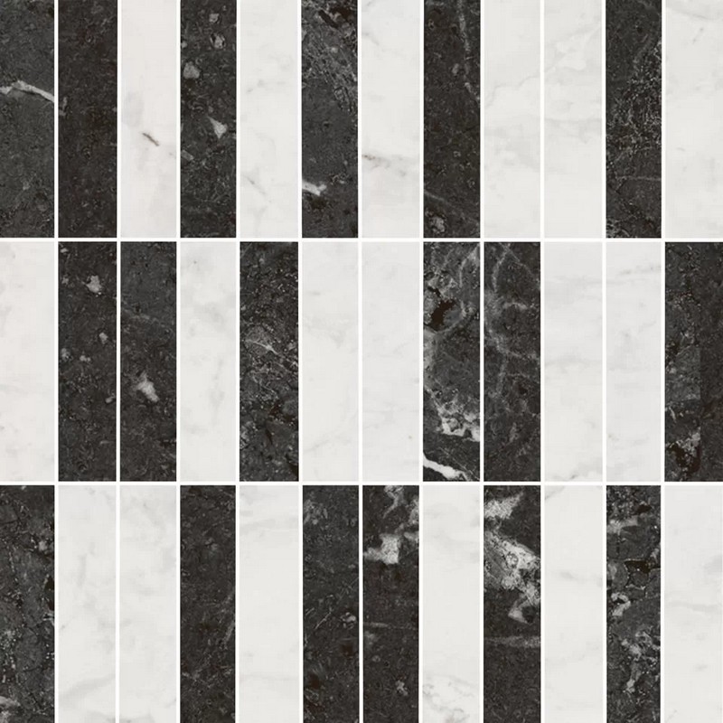 Kerama Marazzi KMD2MSA003BR Тубкаль мозаичный микс чёрный белый глянцевый обрезной 30x30x0,9 декор / Основное большое изображение